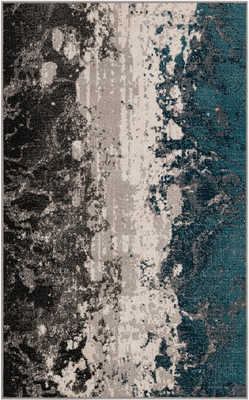 3' 3 x 5' 3 Bittern · Abstract rug, teal, gray and ivory