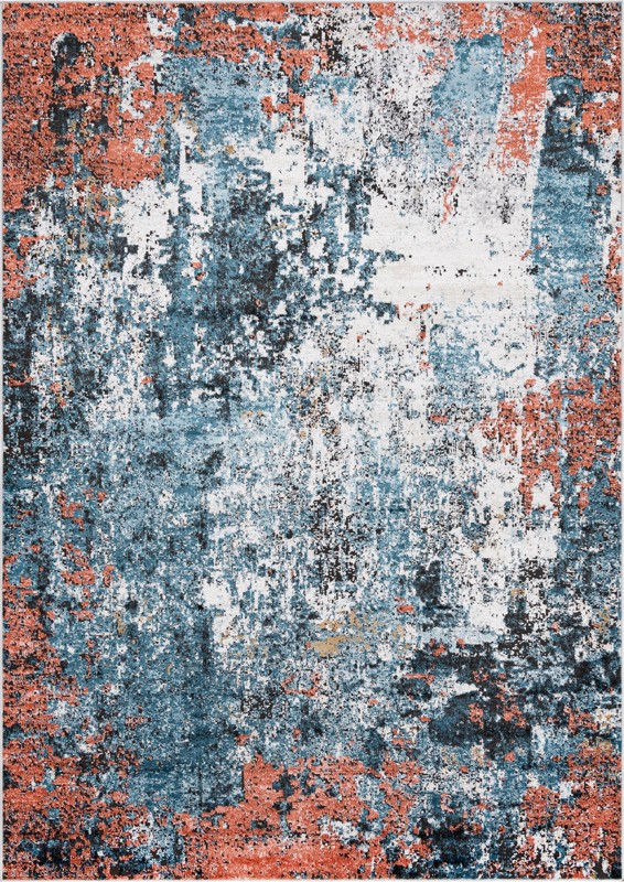 7' x 10' Porter · Abstract rug, blue and salmon