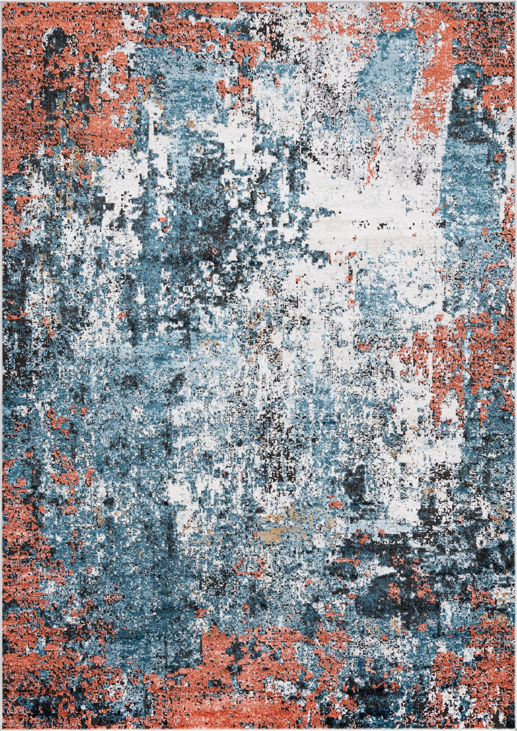 7' x 10' Porter · Abstract rug, blue and salmon