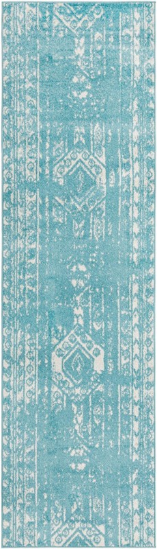 3' 3 x 12' Underhill · Border rug, light blue