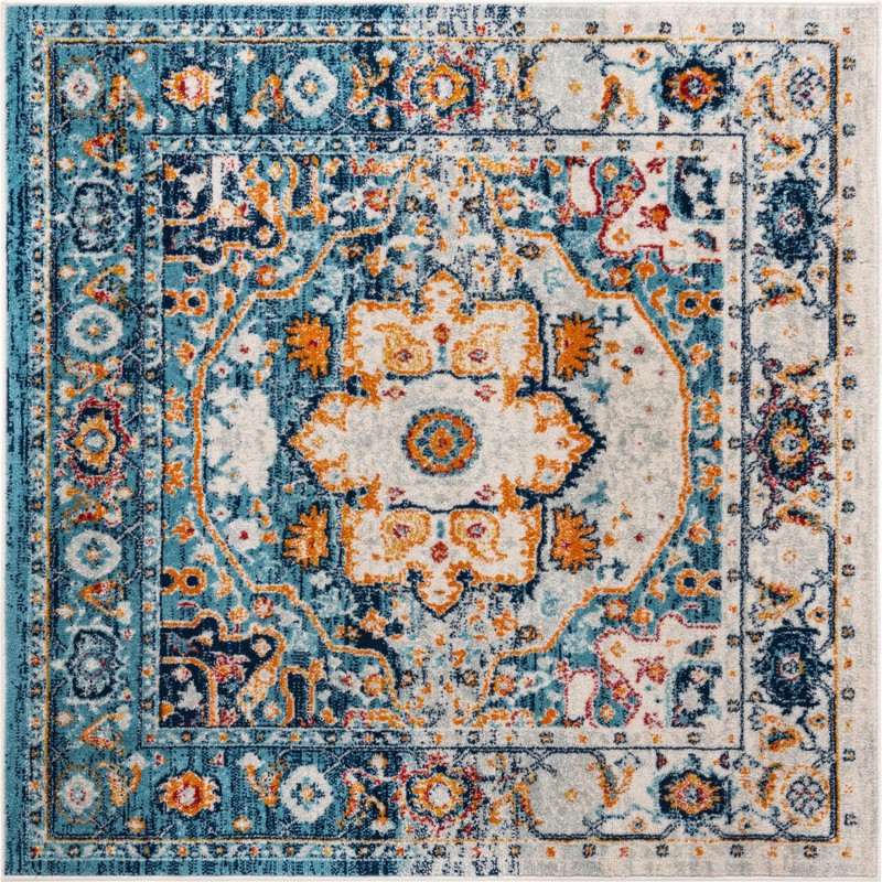 5' 3 x 5' 3 Pierce · Border rug, teal