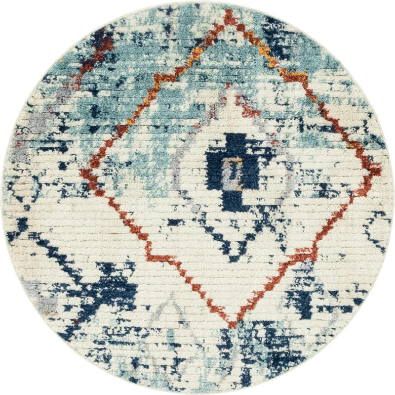 4' x 4' Burr · Diamond rug, light blue and rust