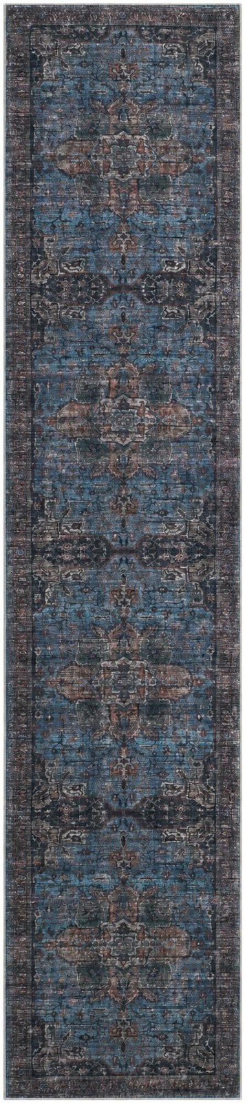 2' 7 x 12' Roarke · Distressed medallion rug, blue and rust