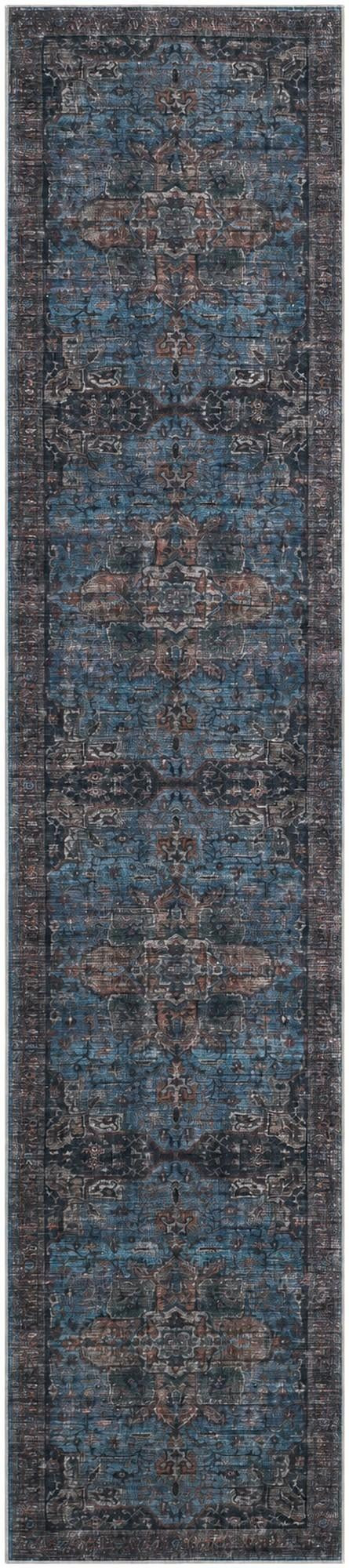 2' 7 x 12' Roarke · Distressed medallion rug, blue and rust