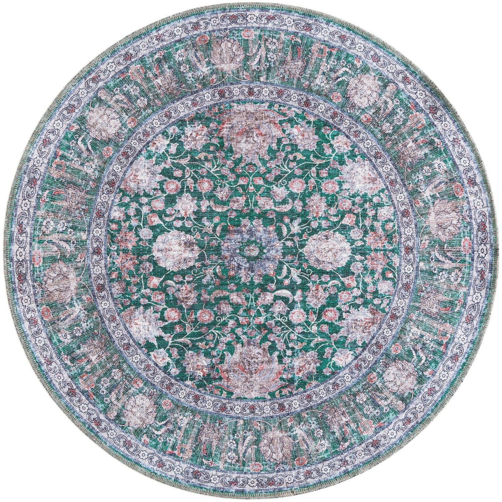 4' x 4' Bertie · Floral rug, emerald and ivory