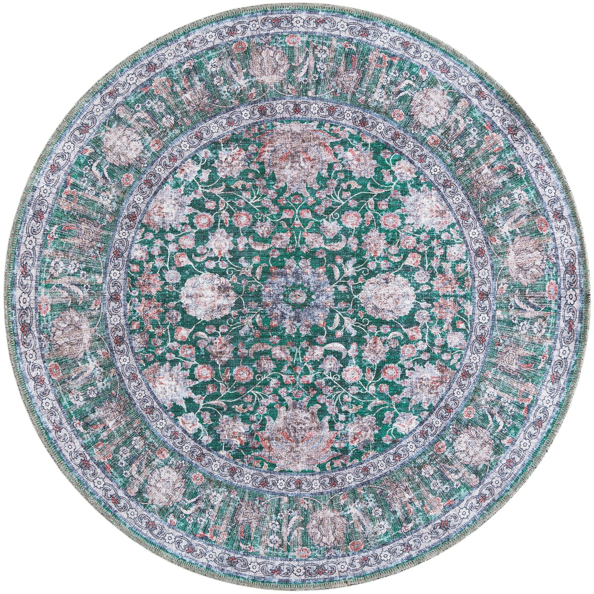 4' x 4' Bertie · Floral rug, emerald and ivory