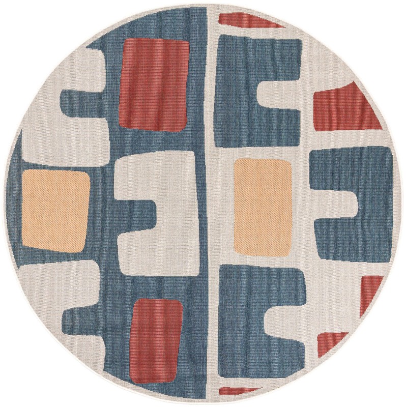 Wainwright · Abstract Outdoor Rug, ivory and blue