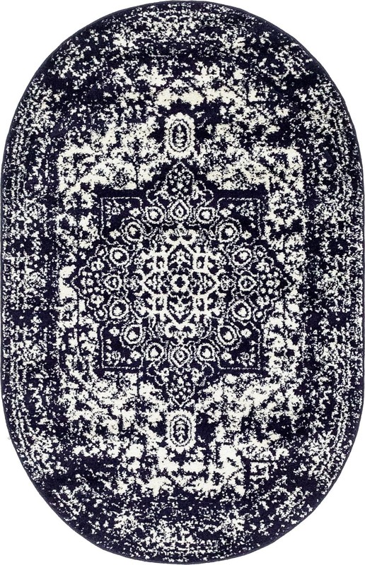3' x 5' 3 Birch · Distressed medallion rug, navy and ivory