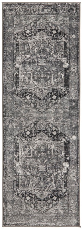2' 2 x 6' Balmer · Distressed medallion rug, gray and black