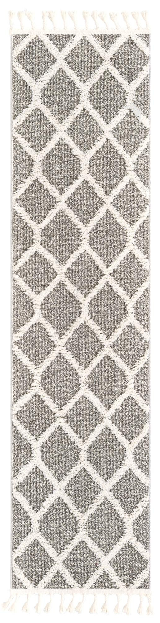 2' x 8' Kirkwood · Geometric trellis rug, gray and ivory