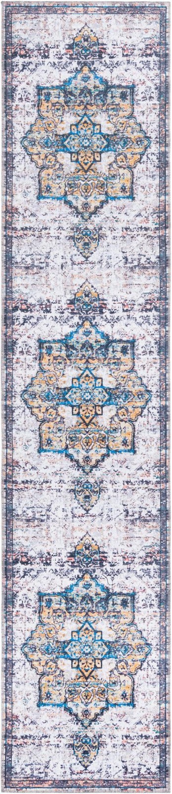 2' 7 x 12' Rideout · Medallion Washable Rug, white and blue