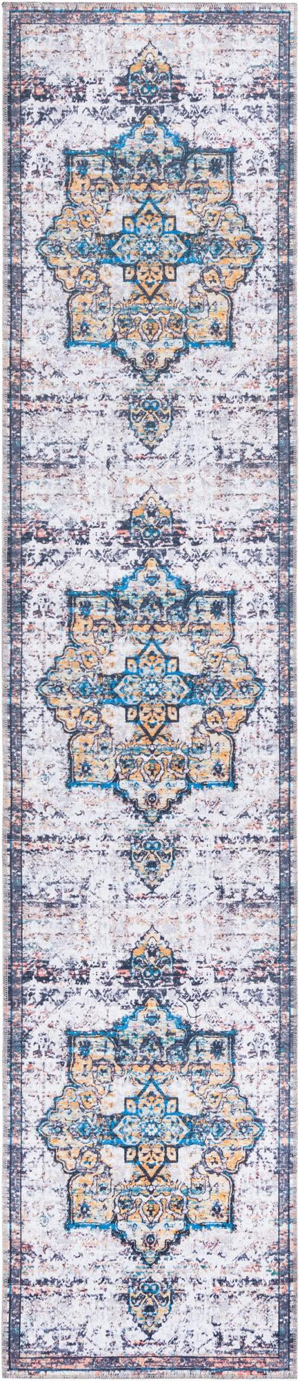 2' 7 x 12' Rideout · Medallion Washable Rug, white and blue