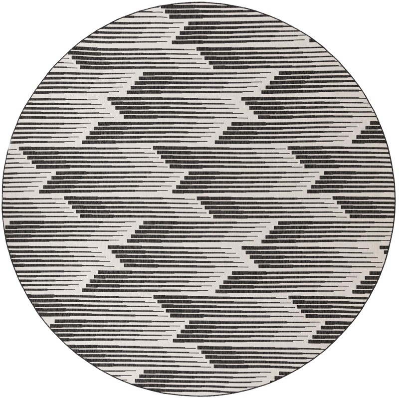 13' x 13' Flax · Abstract Outdoor Rug, black and white