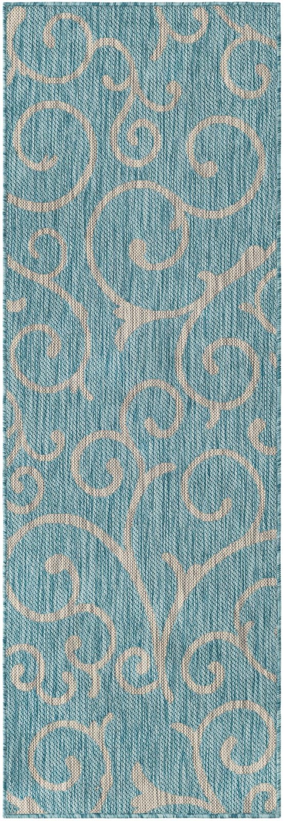 2' x 6' Shale · Floral / botanical Outdoor Rug, aqua