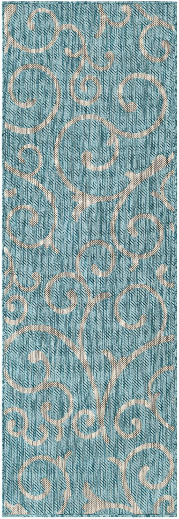 2' x 6' Shale · Floral / botanical Outdoor Rug, aqua