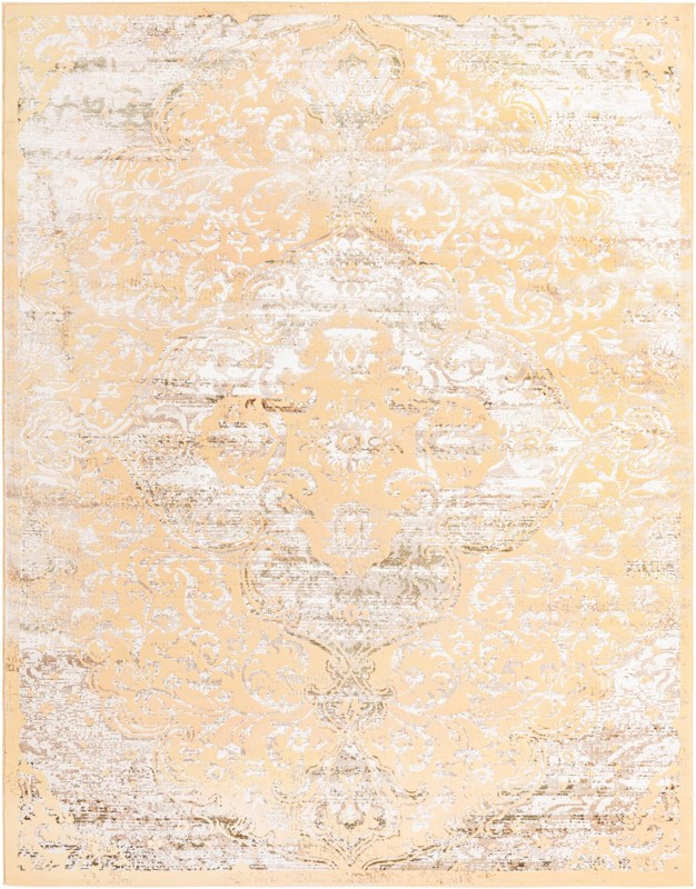7' 10 x 10' Hilton · Distressed medallion rug, yellow and ivory