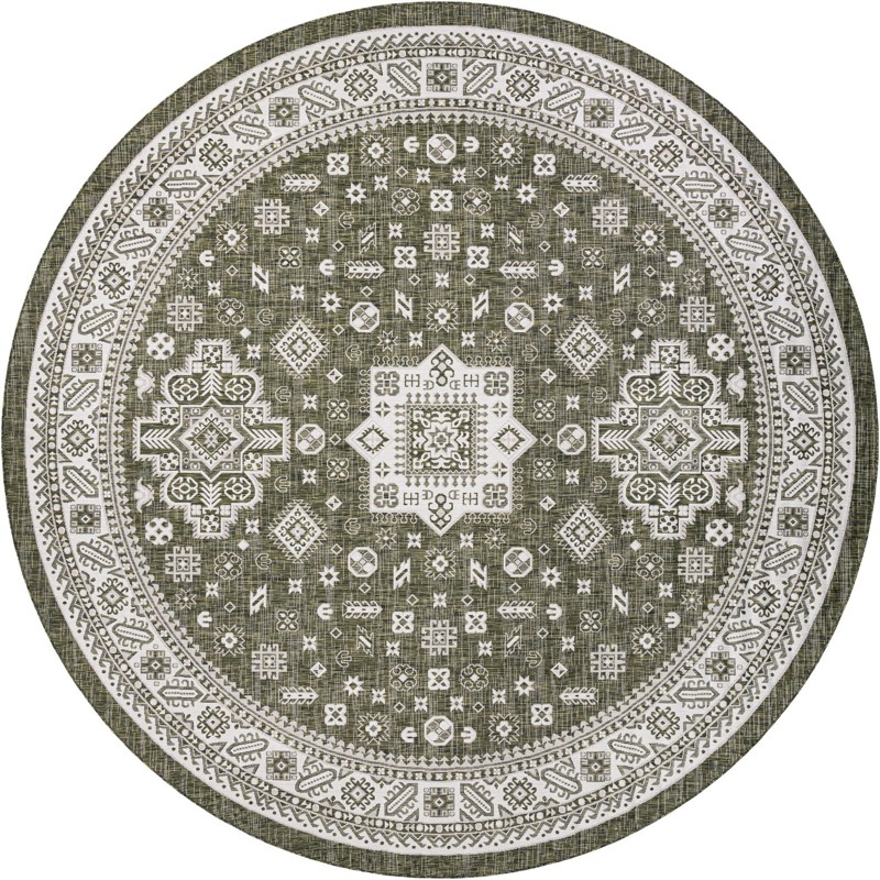 13' x 13' Bellamy · Geometric medallion Outdoor Rug, green and ivory