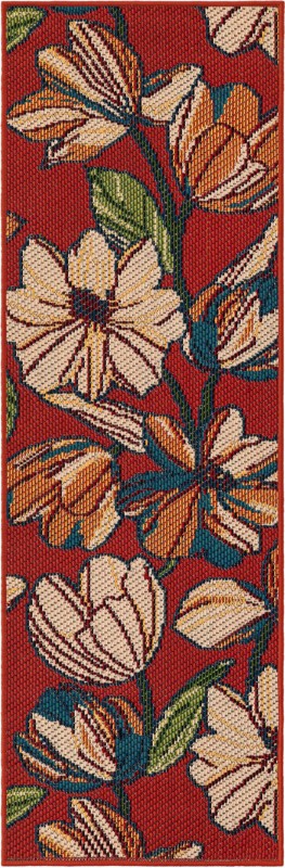 Lyndon · Floral / botanical Outdoor Rug, rust red