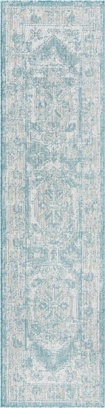 2' x 8' Wylie · Border Outdoor Rug, aqua