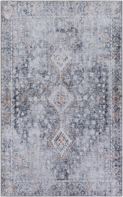 Hodges · Distressed medallion rug, gray and black
