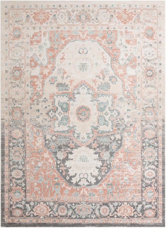 9' x 12' Pierce · Border rug, rose pink and gray
