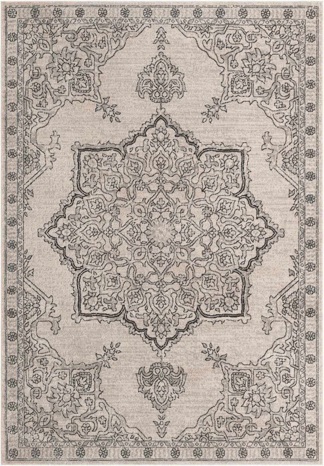 7' x 10' Wade · Medallion rug, ivory and gray