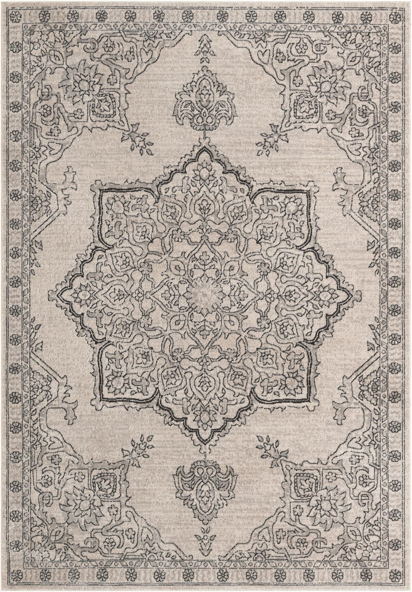 7' x 10' Wade · Medallion rug, ivory and gray