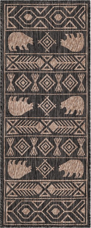 Ralston · Bear geometric Outdoor Rug, black and tan
