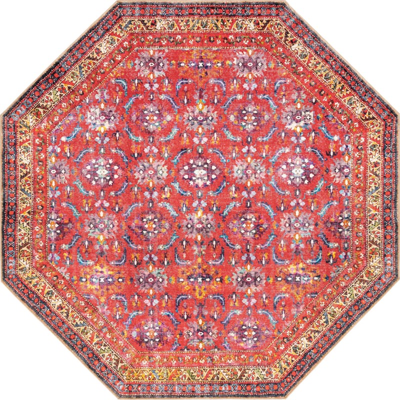7' 6 x 7' 6 Carew · Border Washable Rug, red