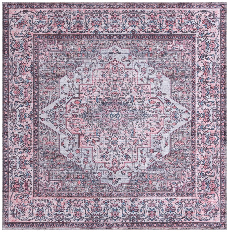 7' 10 x 7' 10 Hartwood · Persian medallion Washable Rug, pink and gray