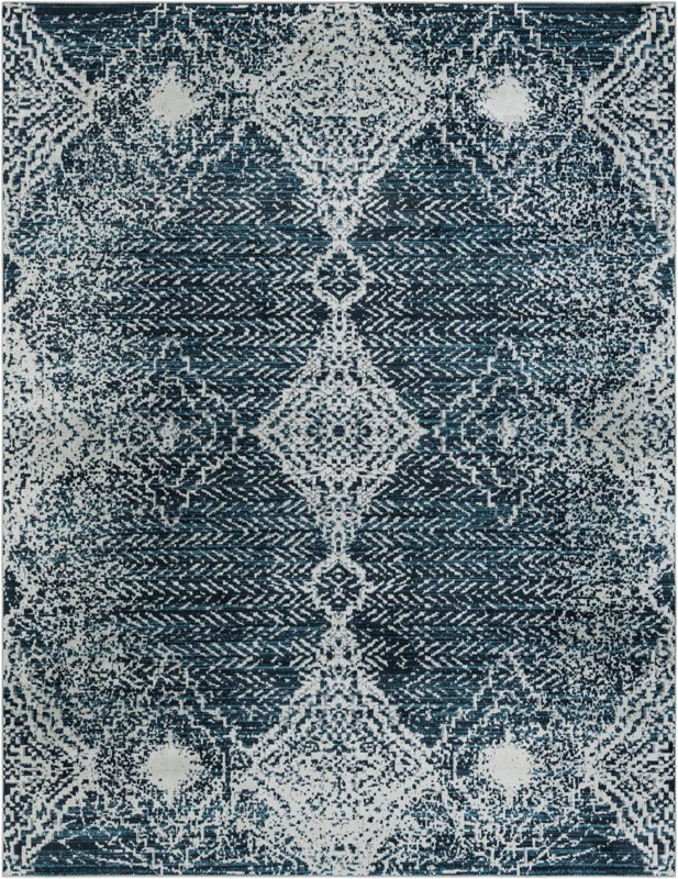 9' x 12' Brower · Medallion Washable Rug, navy and light blue
