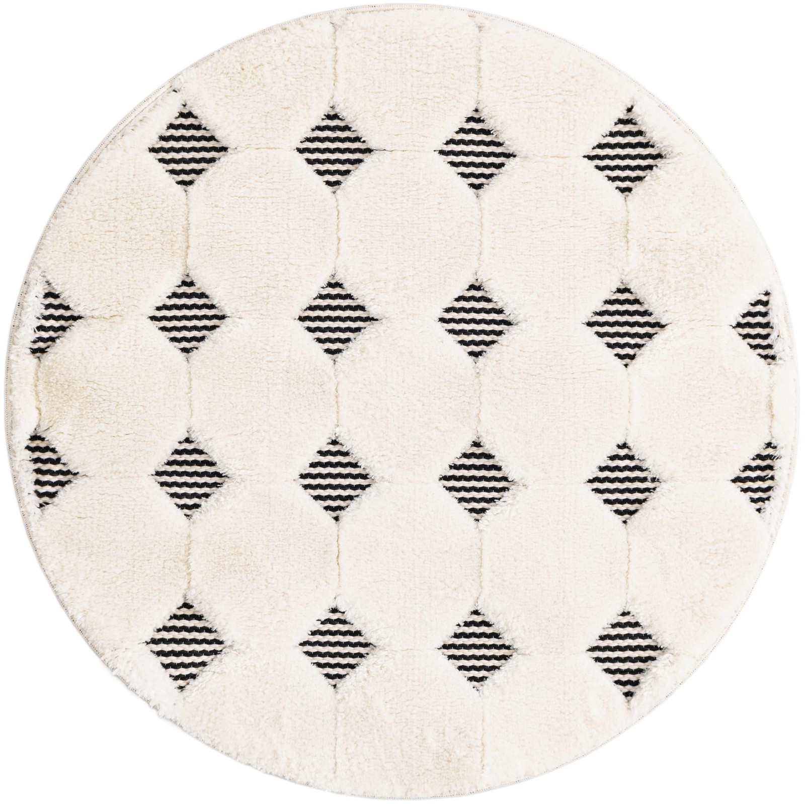 3' x 3' Snowmass · Diamond rug, black and white