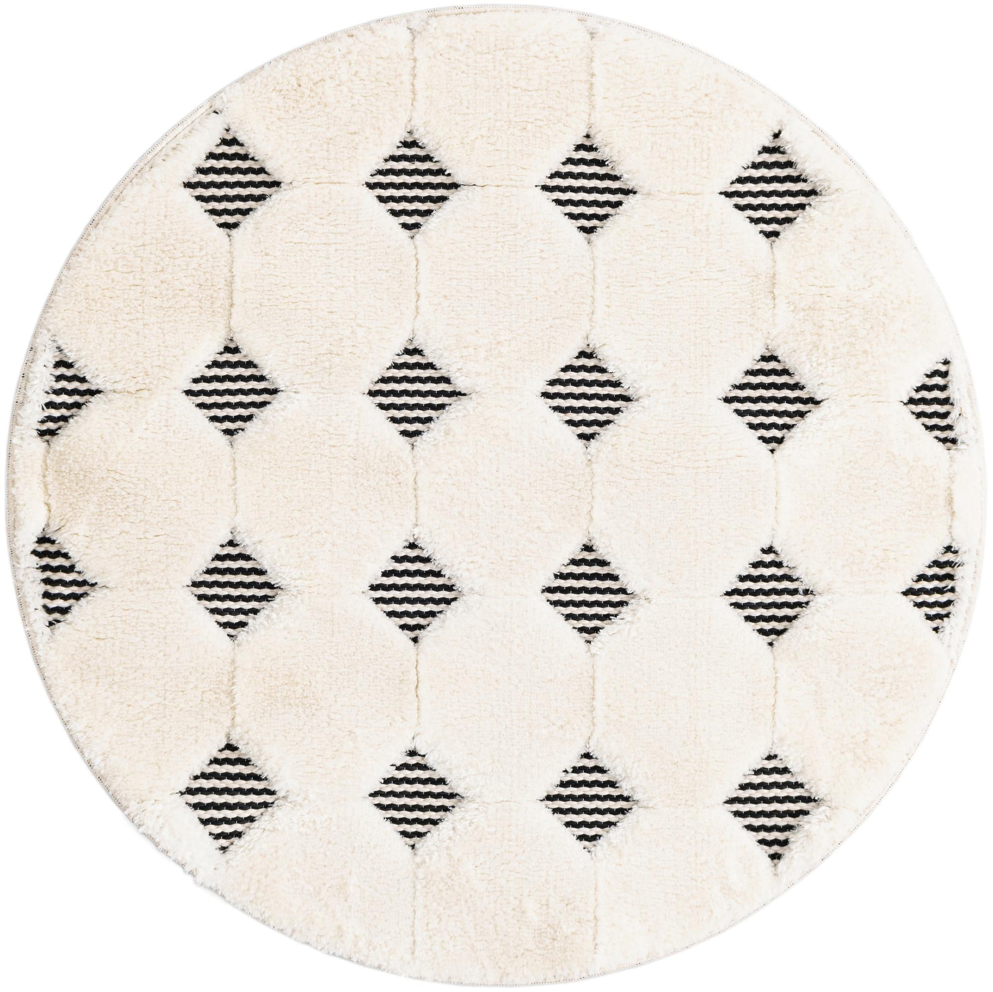 3' x 3' Snowmass · Diamond rug, black and white