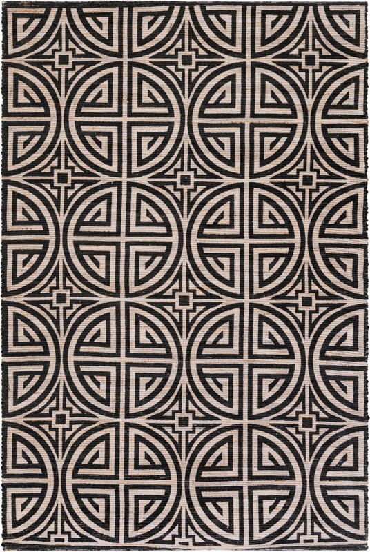 6' 1 x 9' Pasco · Geometric medallion rug, black and ivory
