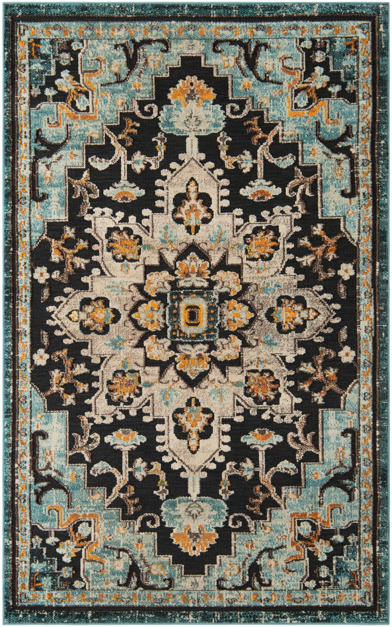 5' 3 x 8' Oldham · Border Outdoor Rug, navy blue
