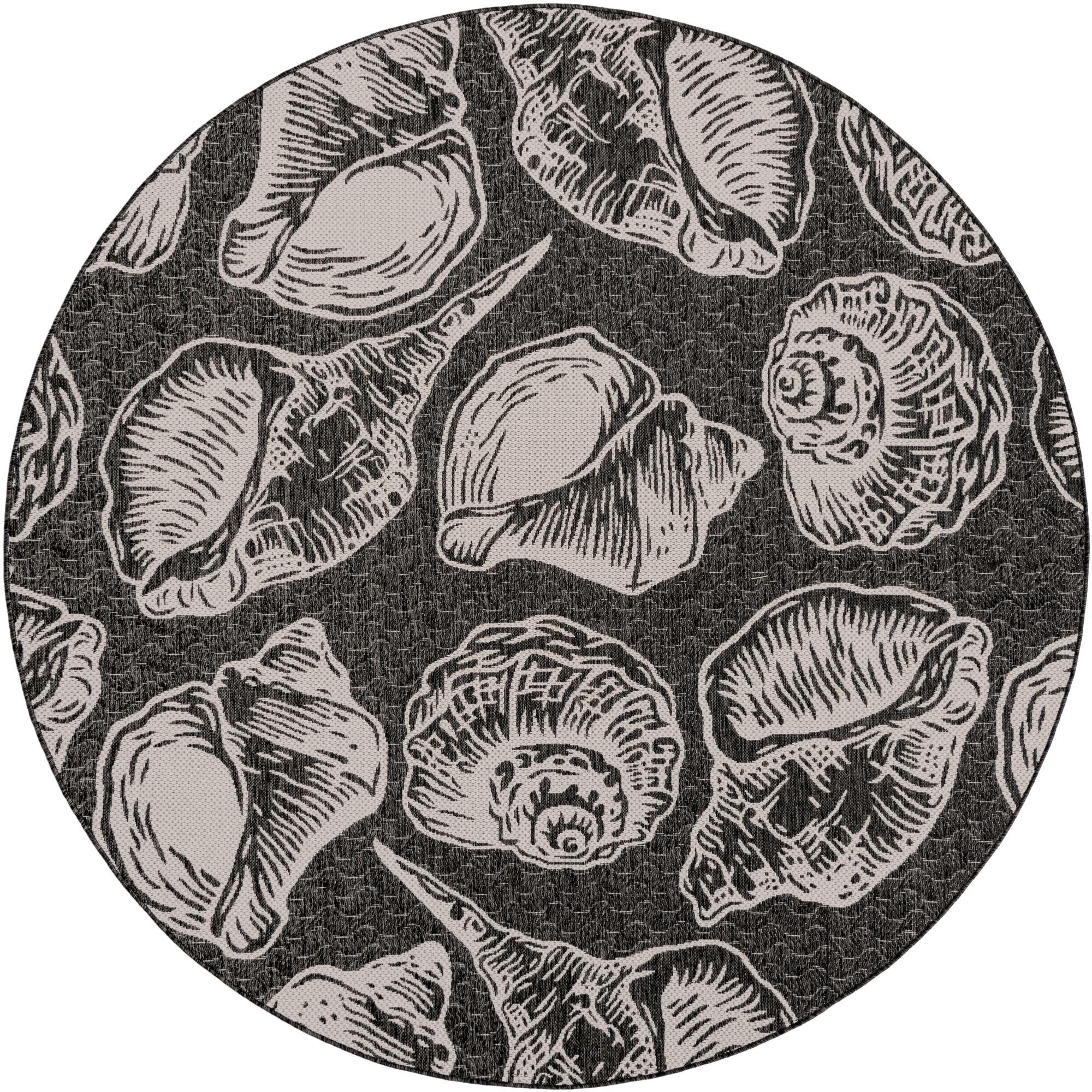 7' 10 x 7' 10 Arcata · Seashell Outdoor Rug, black and white