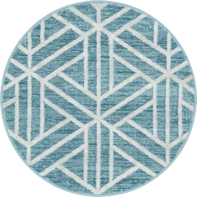 3' 3 x 3' 3 Norwood · Geometric trellis rug, blue and ivory