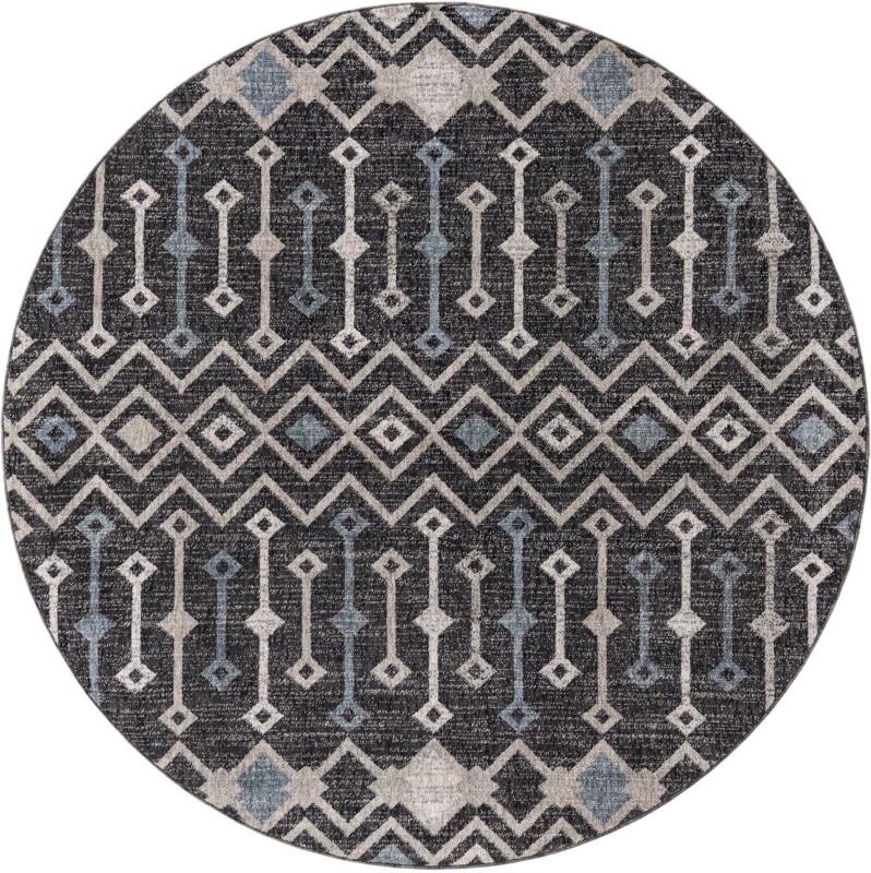 7' x 7' Harlan · Geometric rug, charcoal and ivory