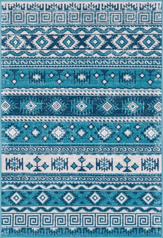 4' x 6' Lloyd · Tribal striped rug, blue and ivory