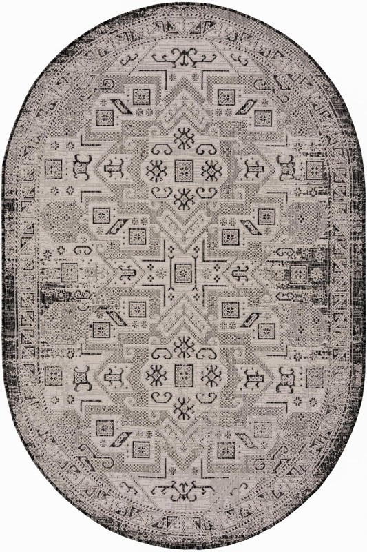 5' 3 x 8' Estuary · Border Outdoor Rug, charcoal gray