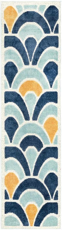 Skelton · Scallop geometric Outdoor Rug, blue and orange