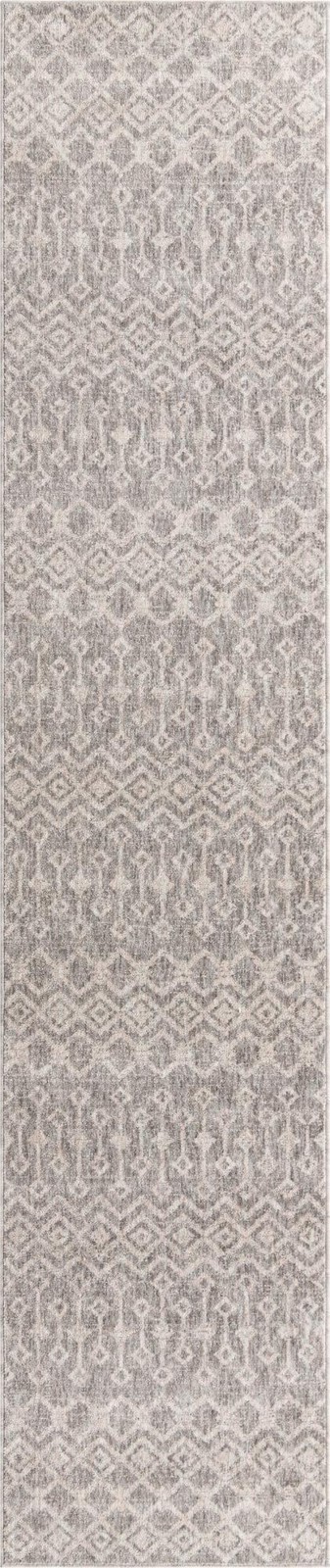 2' 7 x 12' Harlan · Geometric trellis rug, gray and ivory