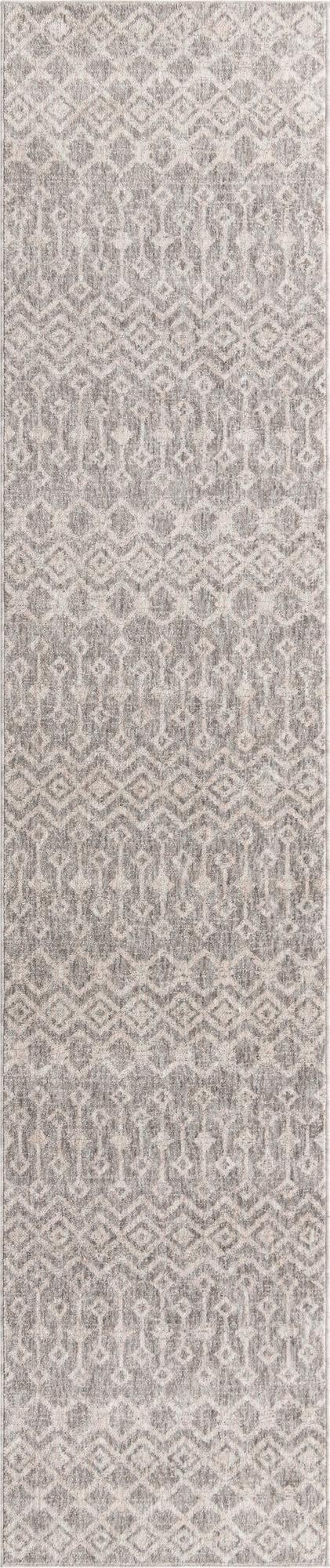 2' 7 x 12' Harlan · Geometric trellis rug, gray and ivory