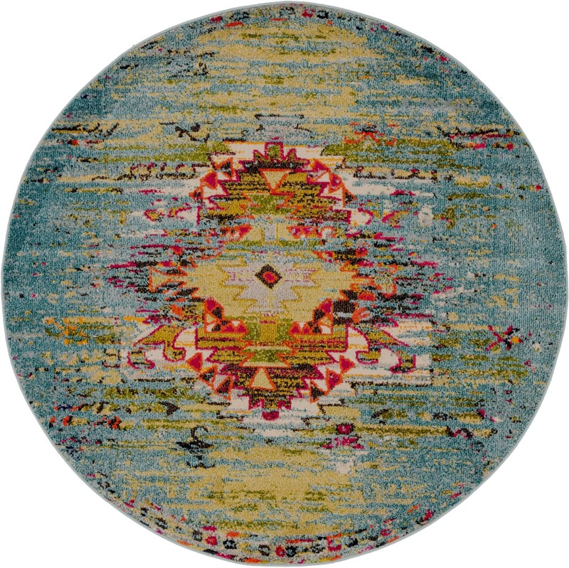 6' x 6' Lawler · Southwestern medallion Washable Rug, turquoise and multi