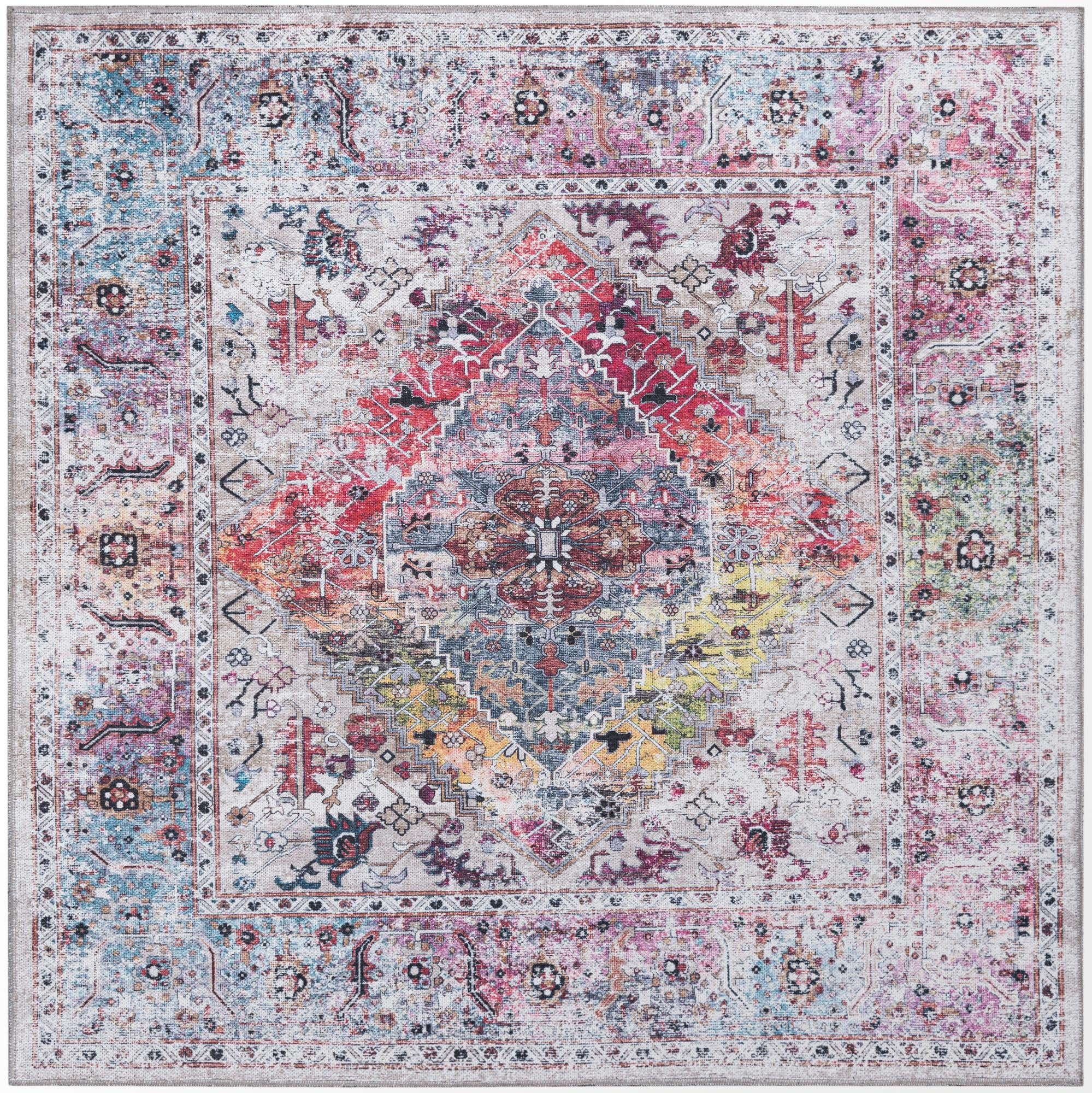 5' 3 x 5' 3 Trillium · Distressed medallion Washable Rug, ivory and multi
