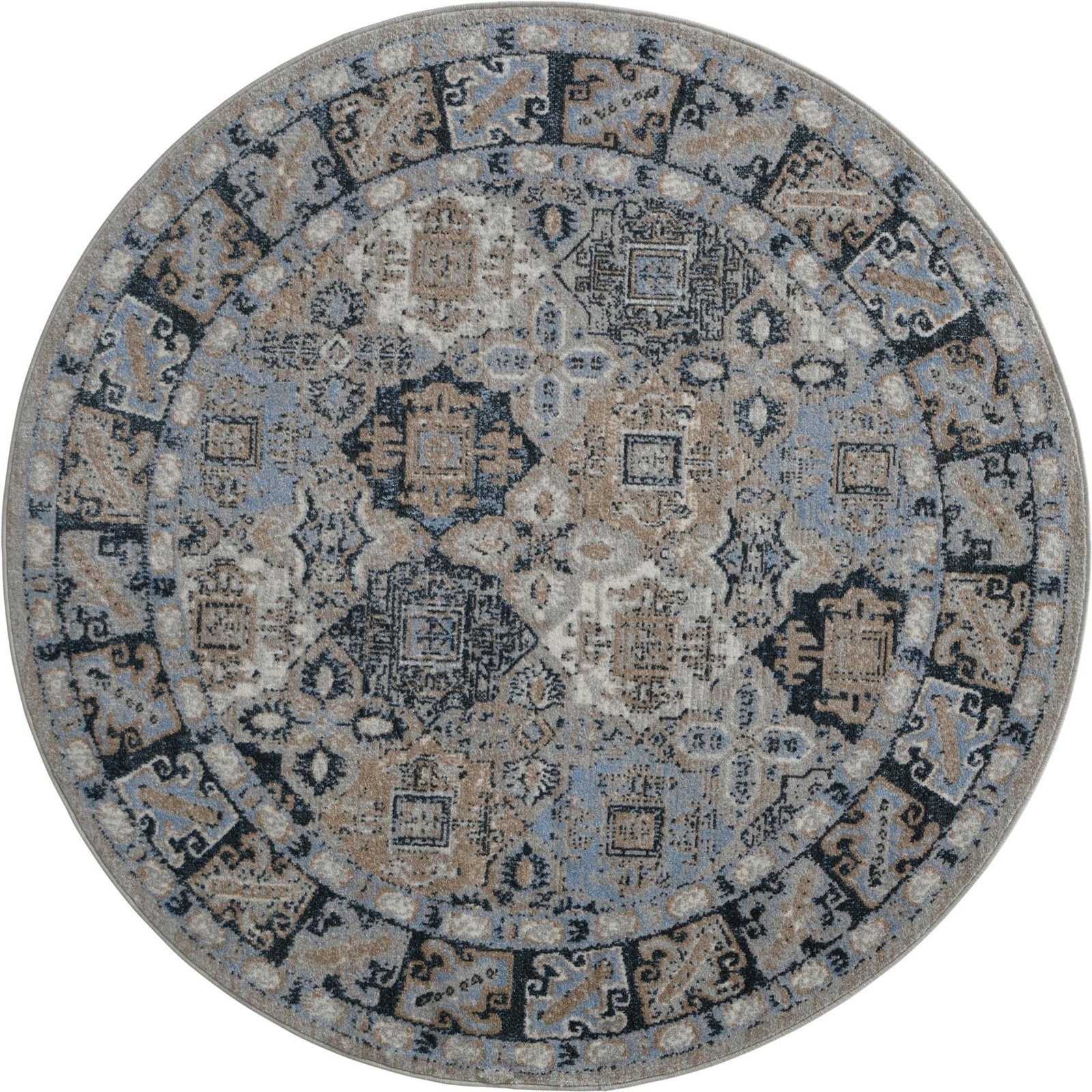 5' 3 x 5' 3 Orme · Geometric medallion Washable Rug, blue and beige