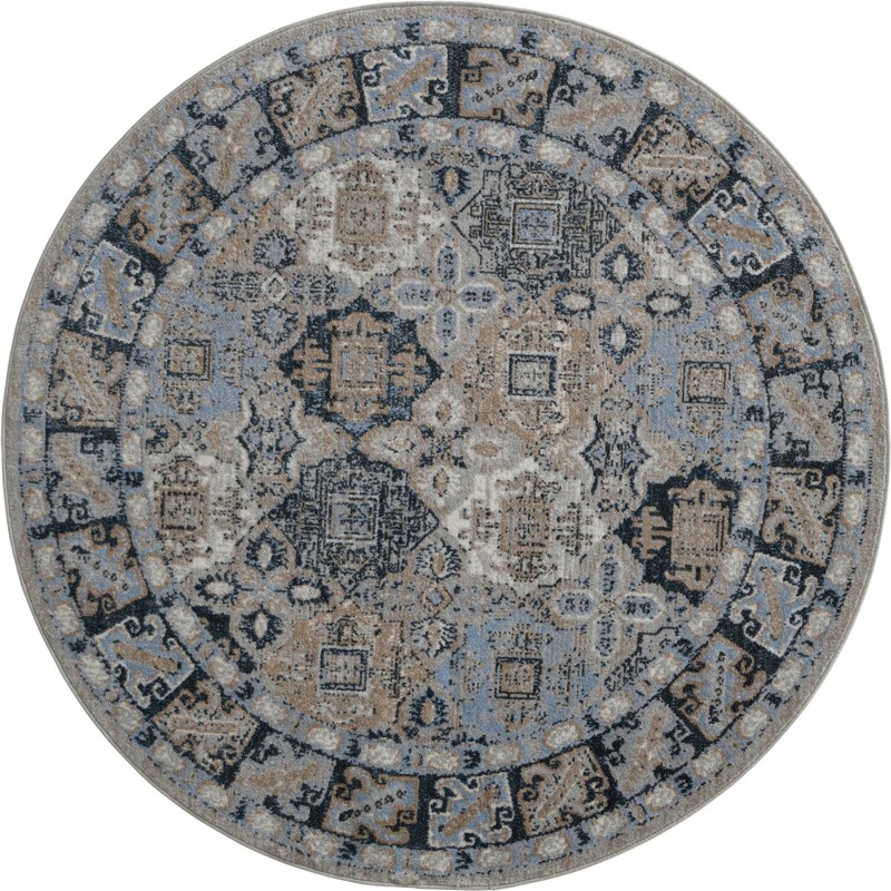 5' 3 x 5' 3 Orme · Geometric medallion Washable Rug, blue and beige