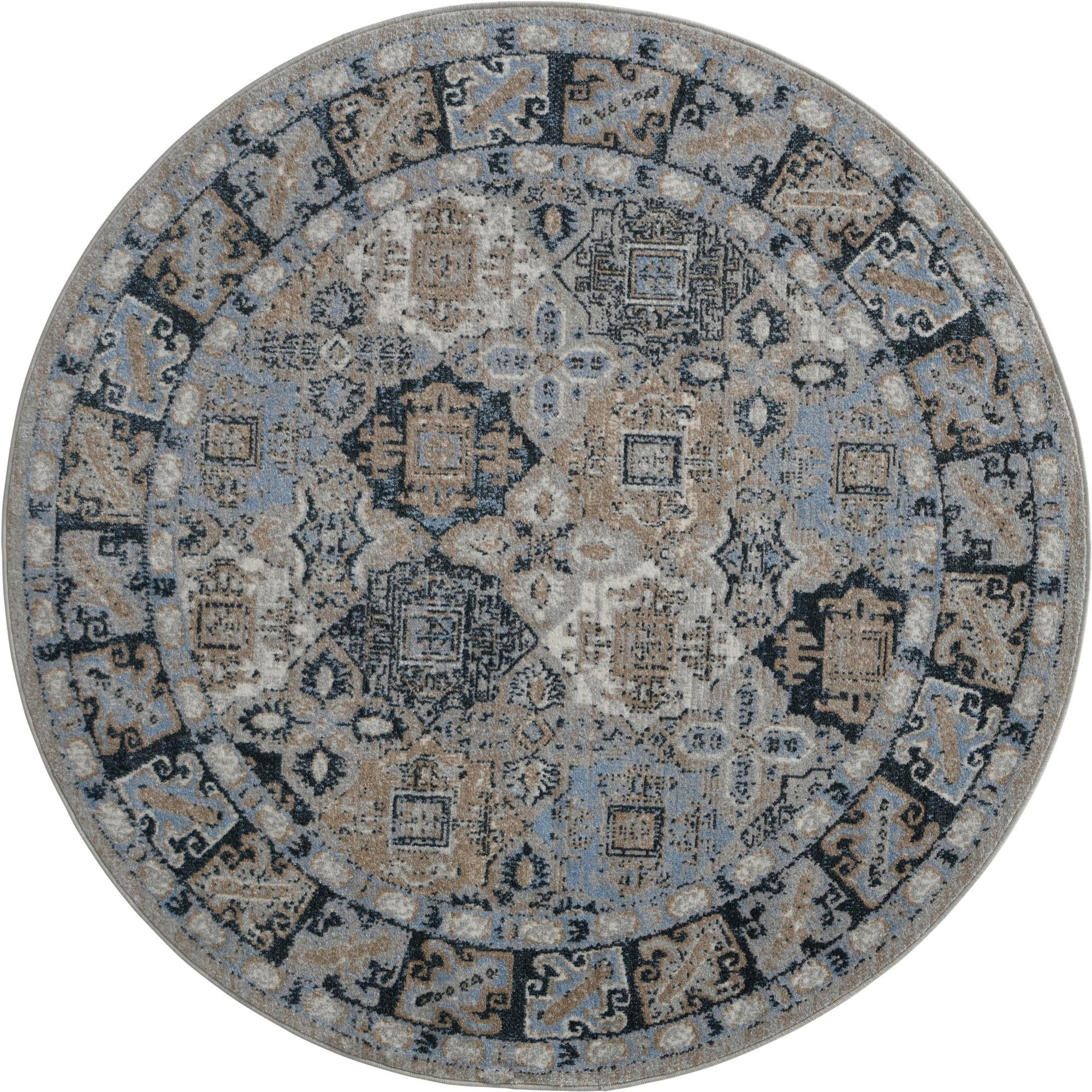 5' 3 x 5' 3 Orme · Geometric medallion Washable Rug, blue and beige