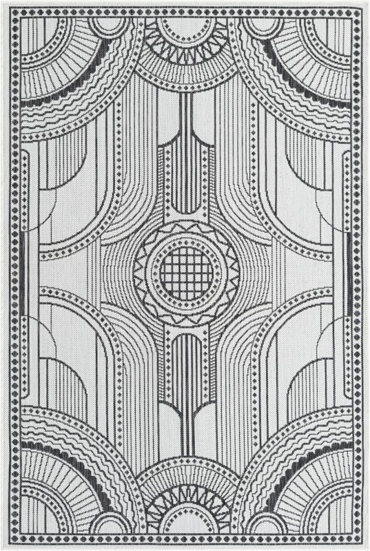 4' x 6' Brough · Border Outdoor Rug, white and black