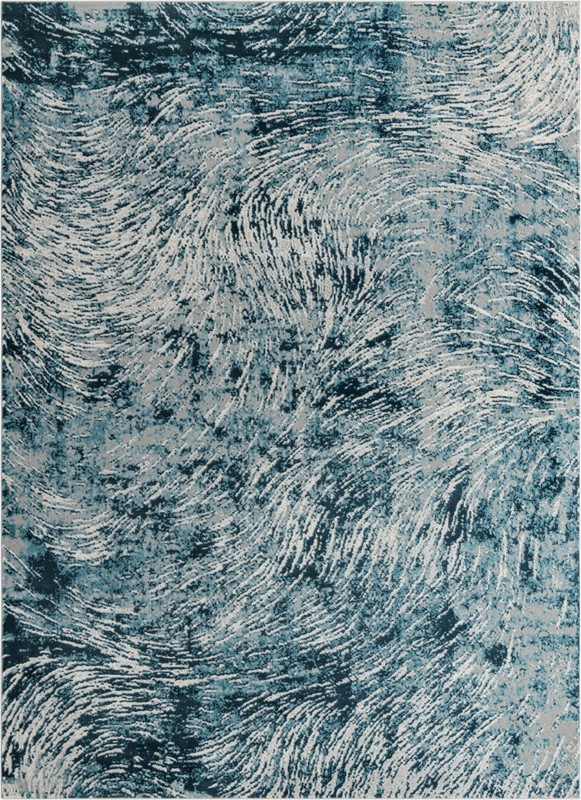 Redlands · Abstract rug, blue and ivory